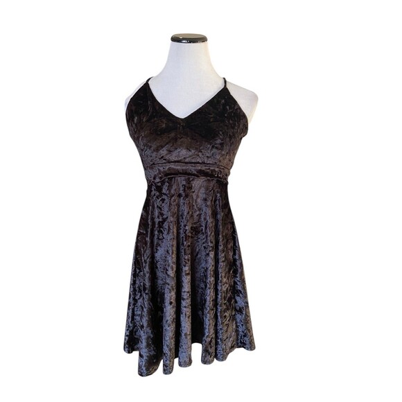 Womens Crushed Velvet Babydoll Mini Dress Size S Black Goth Vamp Y2K Fit & Flare - Picture 1 of 10